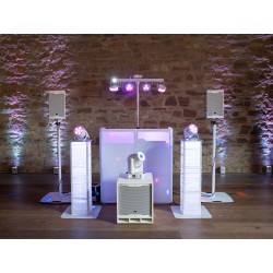 32000025 OMNITRONIC Compact Mobile DJ Stand con telo bianco copertura Tavolo DJ portatile 1m applicazioni mobili KaotikaStore